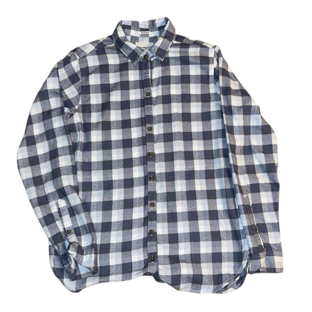 Abercrombie & Fitch Navy and White Plaid Women's Shirt
